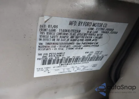 2005 Mercury Montego Luxury z USA, uszkodzony, nr VIN 1MEFM401X5G610905